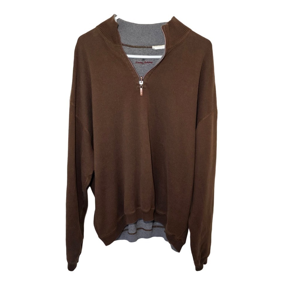 Tommy Bahama Brown 1/4 Zip Longsleeve Cotton Pullover Sweatshirt Mens XL